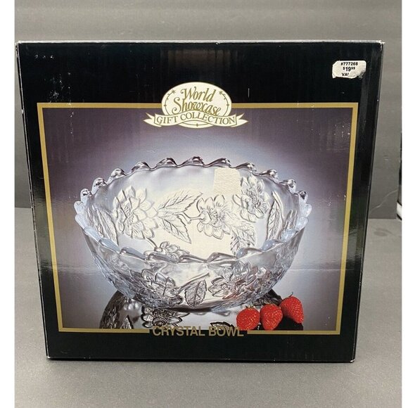 Crystal Floral Bowl Glass 10” World Showcase Scalloped Edges Salad Original Box - Picture 13 of 13